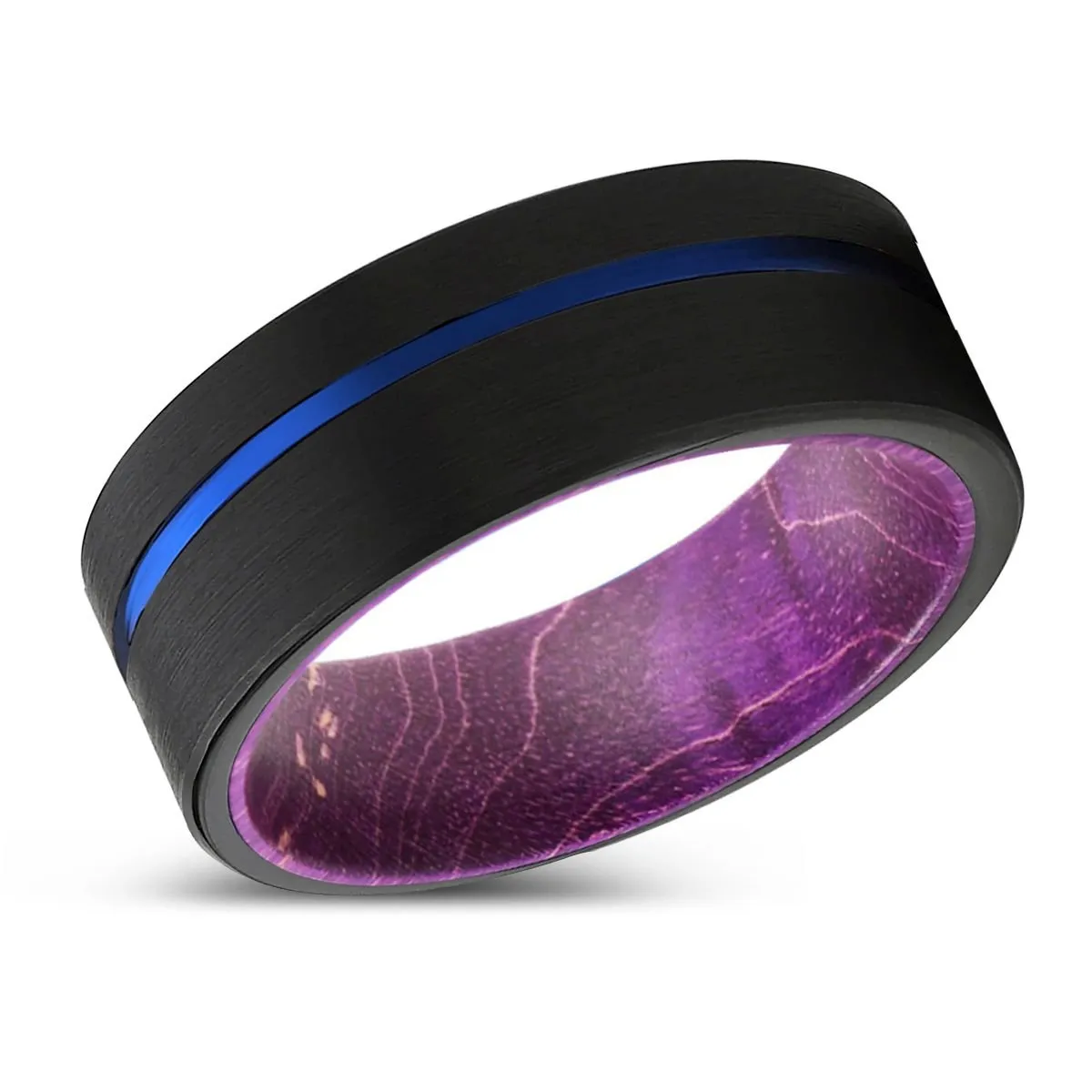 PALADIN | Purple Wood, Black Tungsten Ring, Blue Offset Groove, Flat