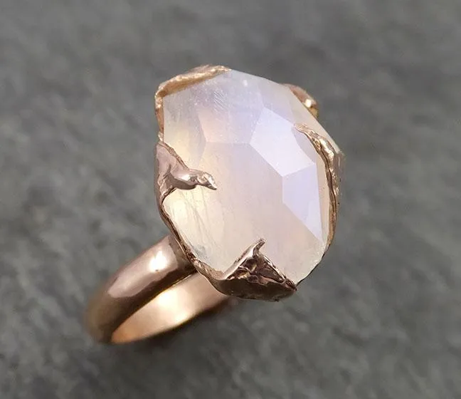 partially faceted moonstone 14k rose gold ring gemstone solitaire recycled statement 1779 Alternative Engagement