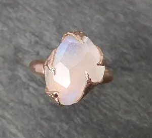 partially faceted moonstone 14k rose gold ring gemstone solitaire recycled statement 1779 Alternative Engagement
