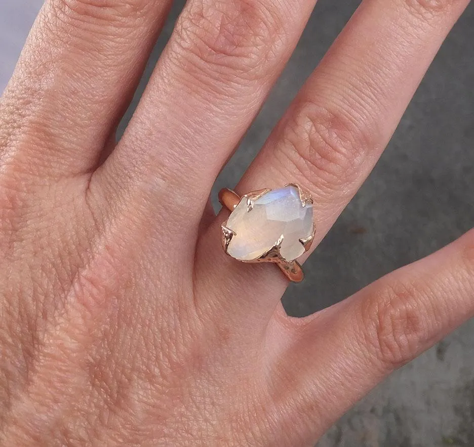 partially faceted moonstone 14k rose gold ring gemstone solitaire recycled statement 1779 Alternative Engagement