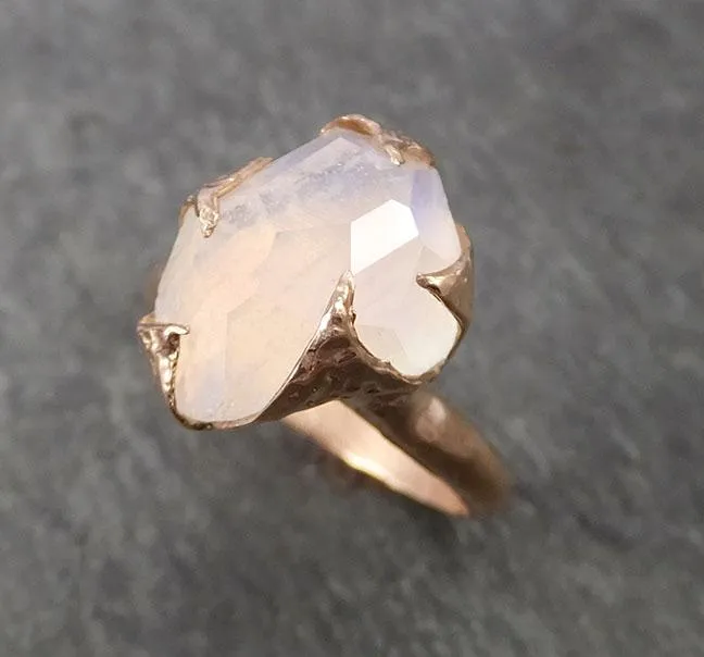partially faceted moonstone 14k rose gold ring gemstone solitaire recycled statement 1779 Alternative Engagement