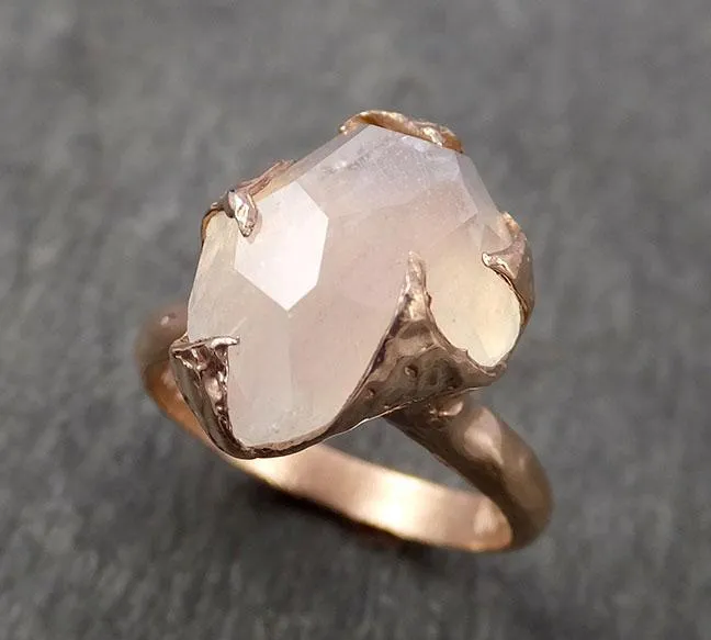 partially faceted moonstone 14k rose gold ring gemstone solitaire recycled statement 1779 Alternative Engagement