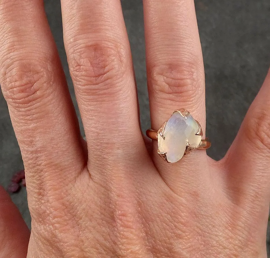 partially faceted moonstone 14k rose gold ring gemstone solitaire recycled statement 1779 Alternative Engagement