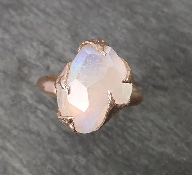 partially faceted moonstone 14k rose gold ring gemstone solitaire recycled statement 1779 Alternative Engagement
