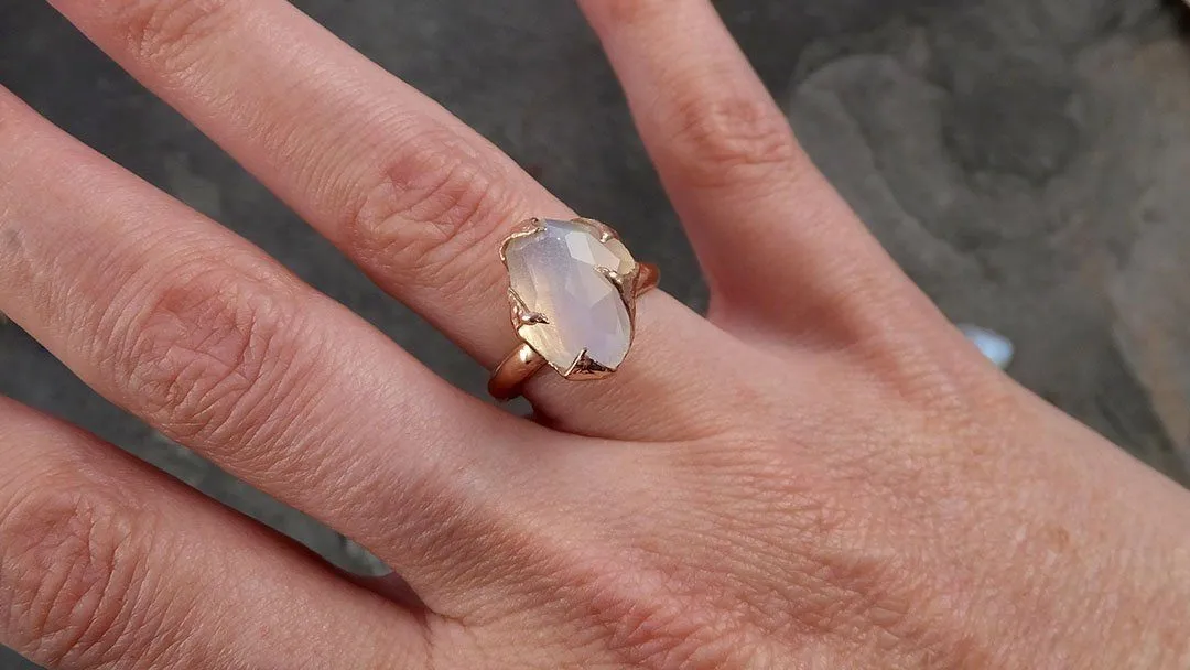 partially faceted moonstone 14k rose gold ring gemstone solitaire recycled statement 1779 Alternative Engagement