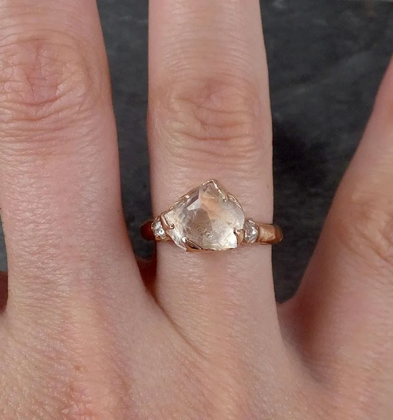 partially faceted moonstone and diamonds 14k rose ring gemstone multi stone recycled 1844 Alternative Engagement