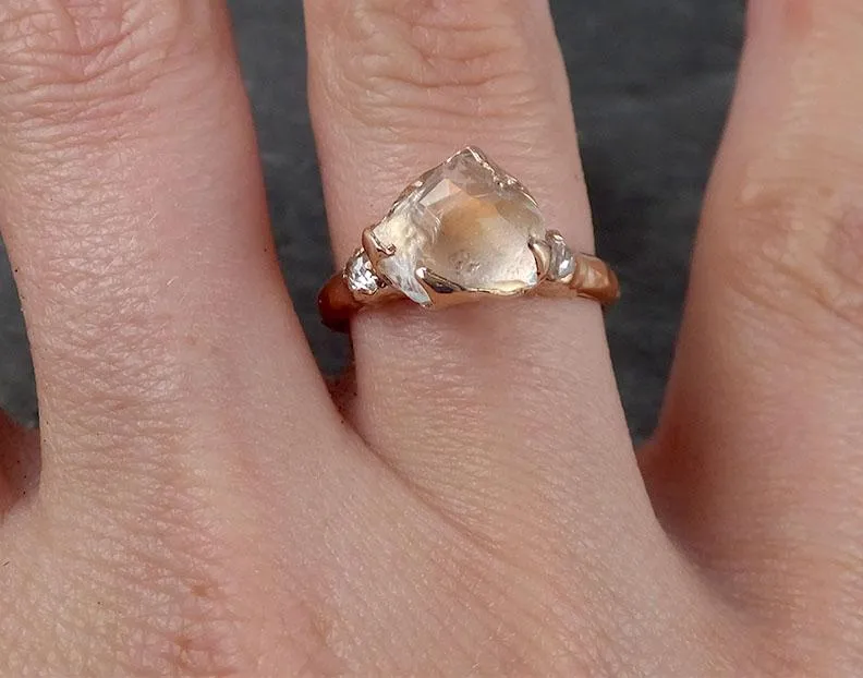 partially faceted moonstone and diamonds 14k rose ring gemstone multi stone recycled 1844 Alternative Engagement