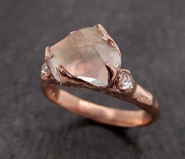 partially faceted moonstone and diamonds 14k rose ring gemstone multi stone recycled 1844 Alternative Engagement