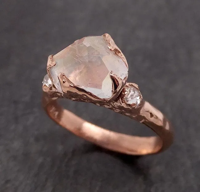 partially faceted moonstone and diamonds 14k rose ring gemstone multi stone recycled 1844 Alternative Engagement