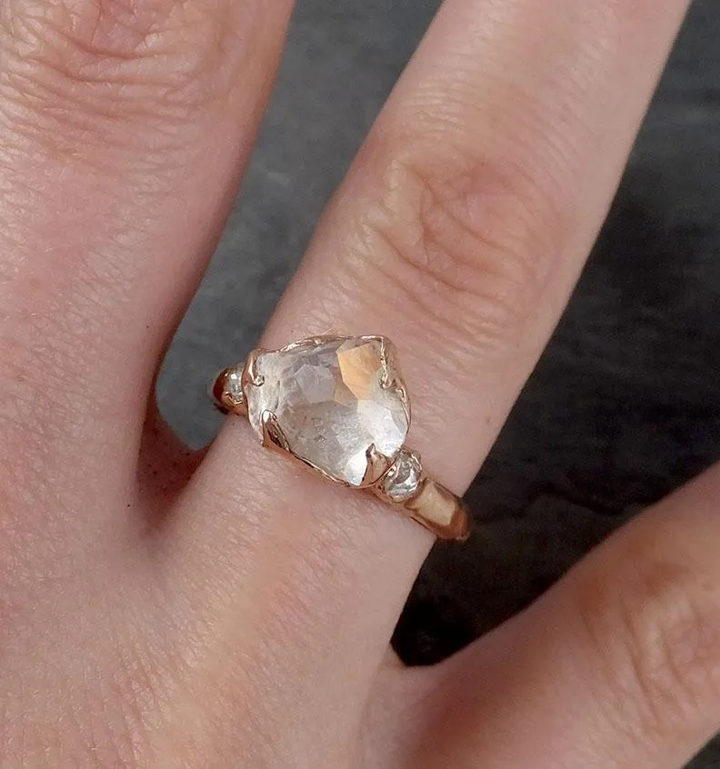 partially faceted moonstone and diamonds 14k rose ring gemstone multi stone recycled 1844 Alternative Engagement