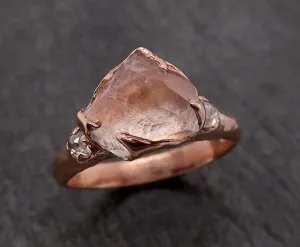 partially faceted moonstone and diamonds 14k rose ring gemstone multi stone recycled 1844 Alternative Engagement