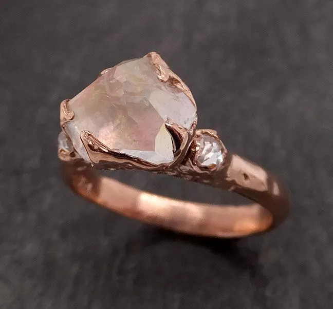partially faceted moonstone and diamonds 14k rose ring gemstone multi stone recycled 1844 Alternative Engagement