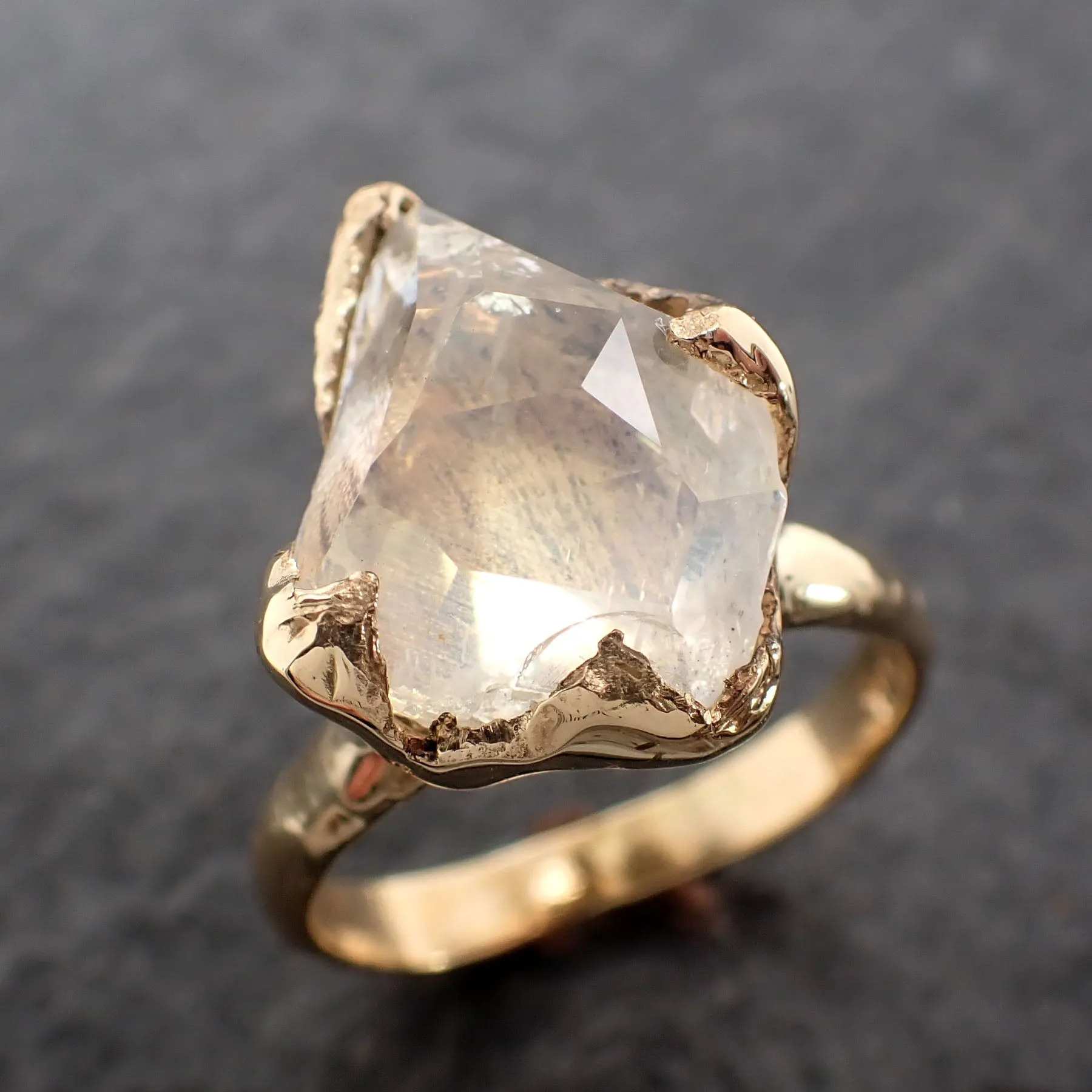 partially faceted moonstone yellow gold ring gemstone solitaire recycled 18k statement 2525 Alternative Engagement
