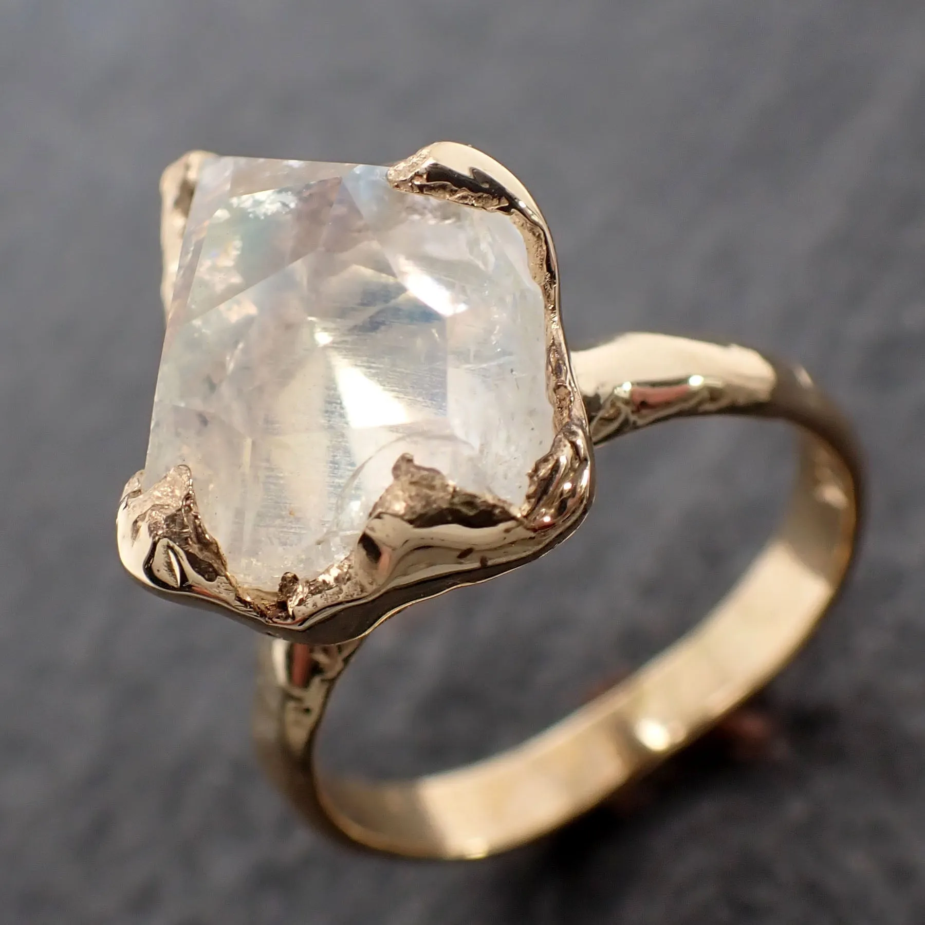 partially faceted moonstone yellow gold ring gemstone solitaire recycled 18k statement 2525 Alternative Engagement
