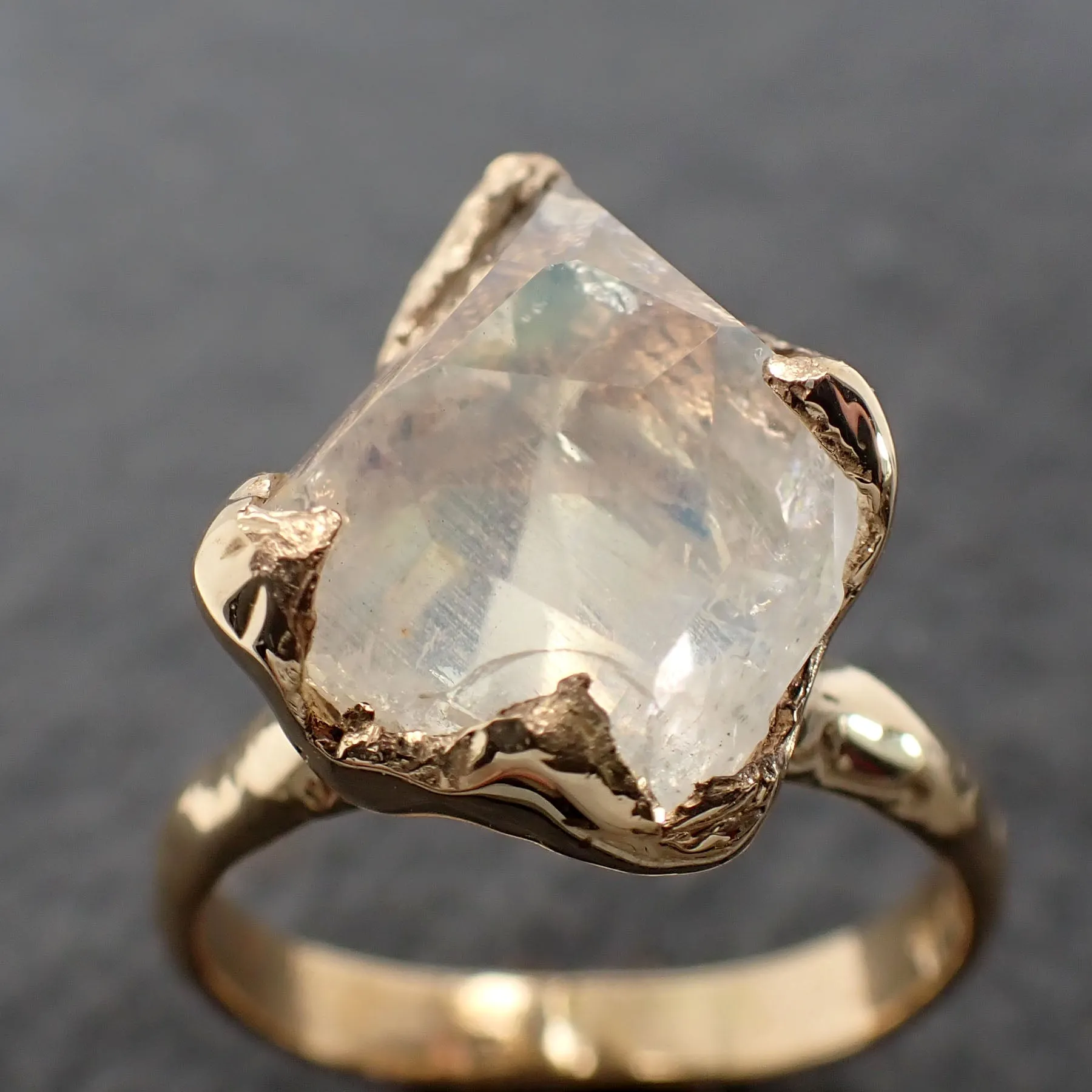 partially faceted moonstone yellow gold ring gemstone solitaire recycled 18k statement 2525 Alternative Engagement