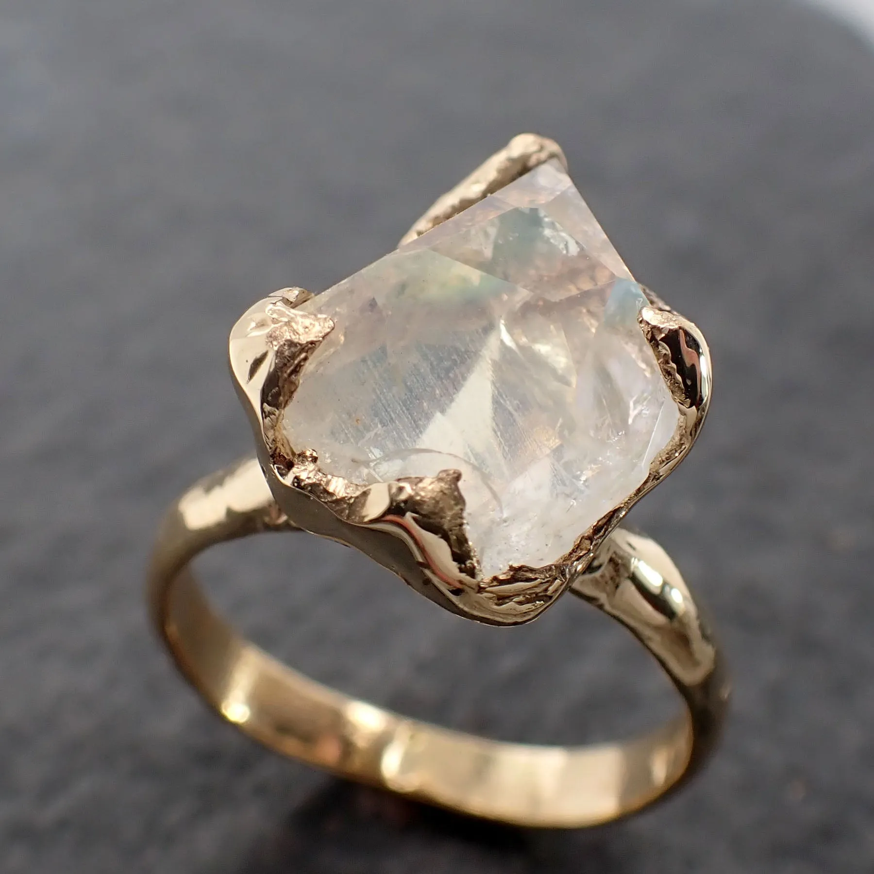 partially faceted moonstone yellow gold ring gemstone solitaire recycled 18k statement 2525 Alternative Engagement