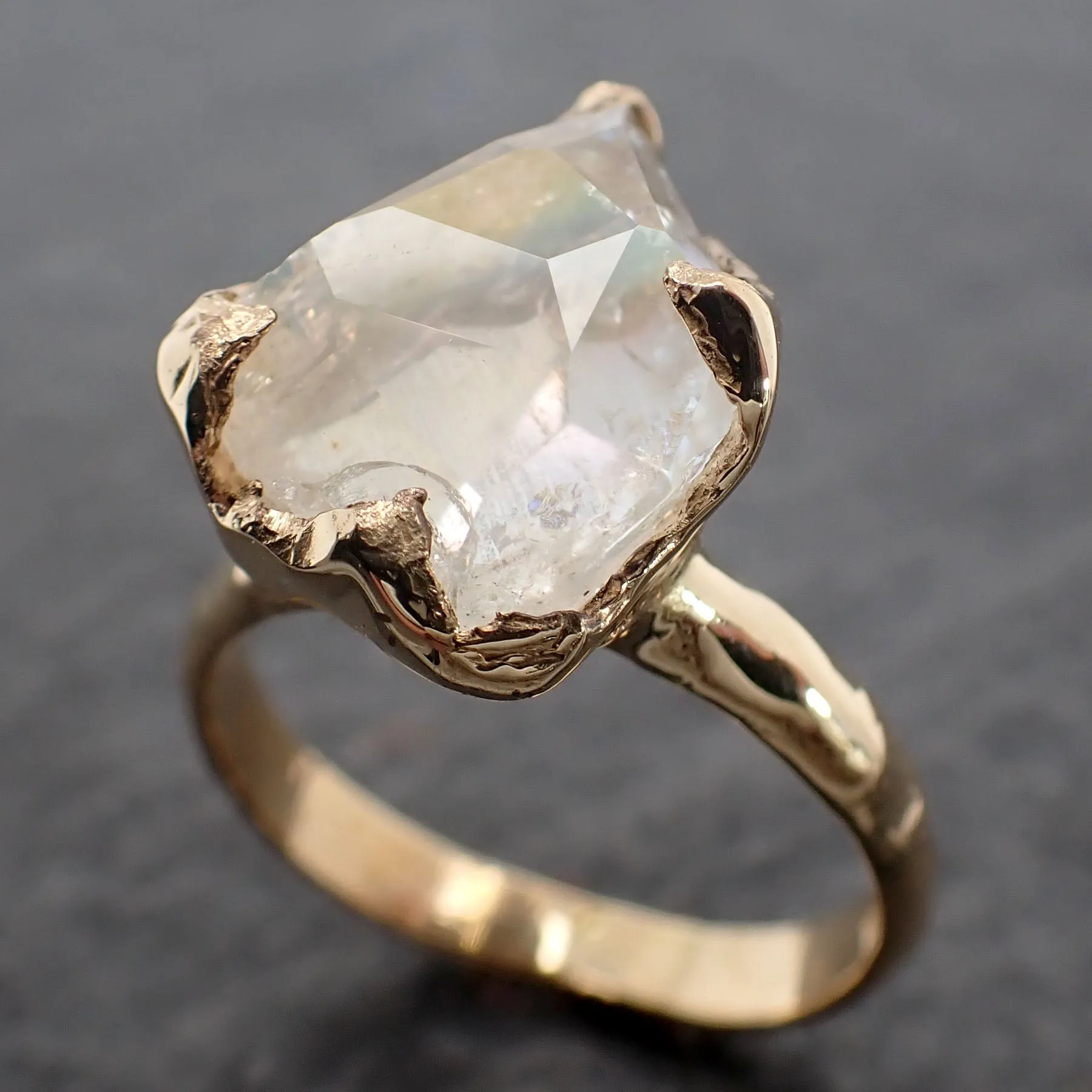 partially faceted moonstone yellow gold ring gemstone solitaire recycled 18k statement 2525 Alternative Engagement