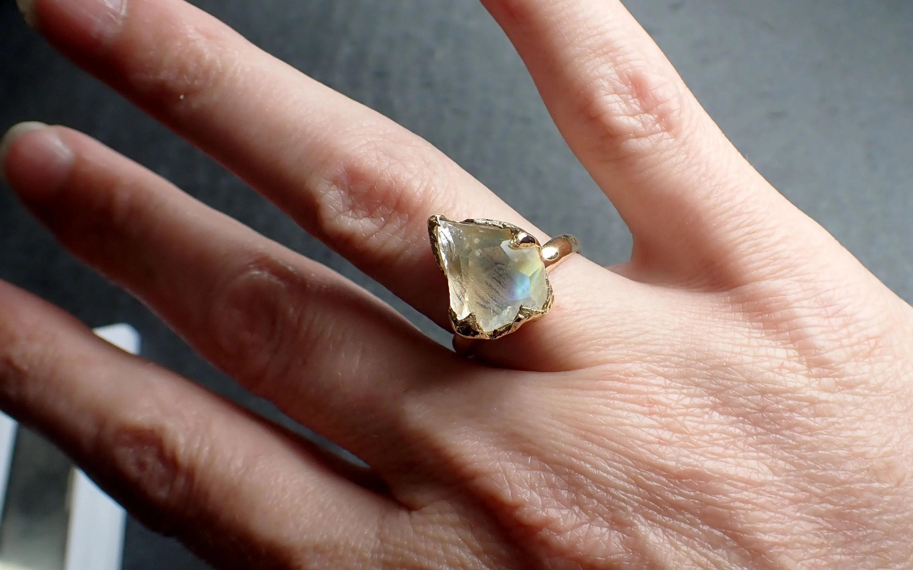 partially faceted moonstone yellow gold ring gemstone solitaire recycled 18k statement 2525 Alternative Engagement