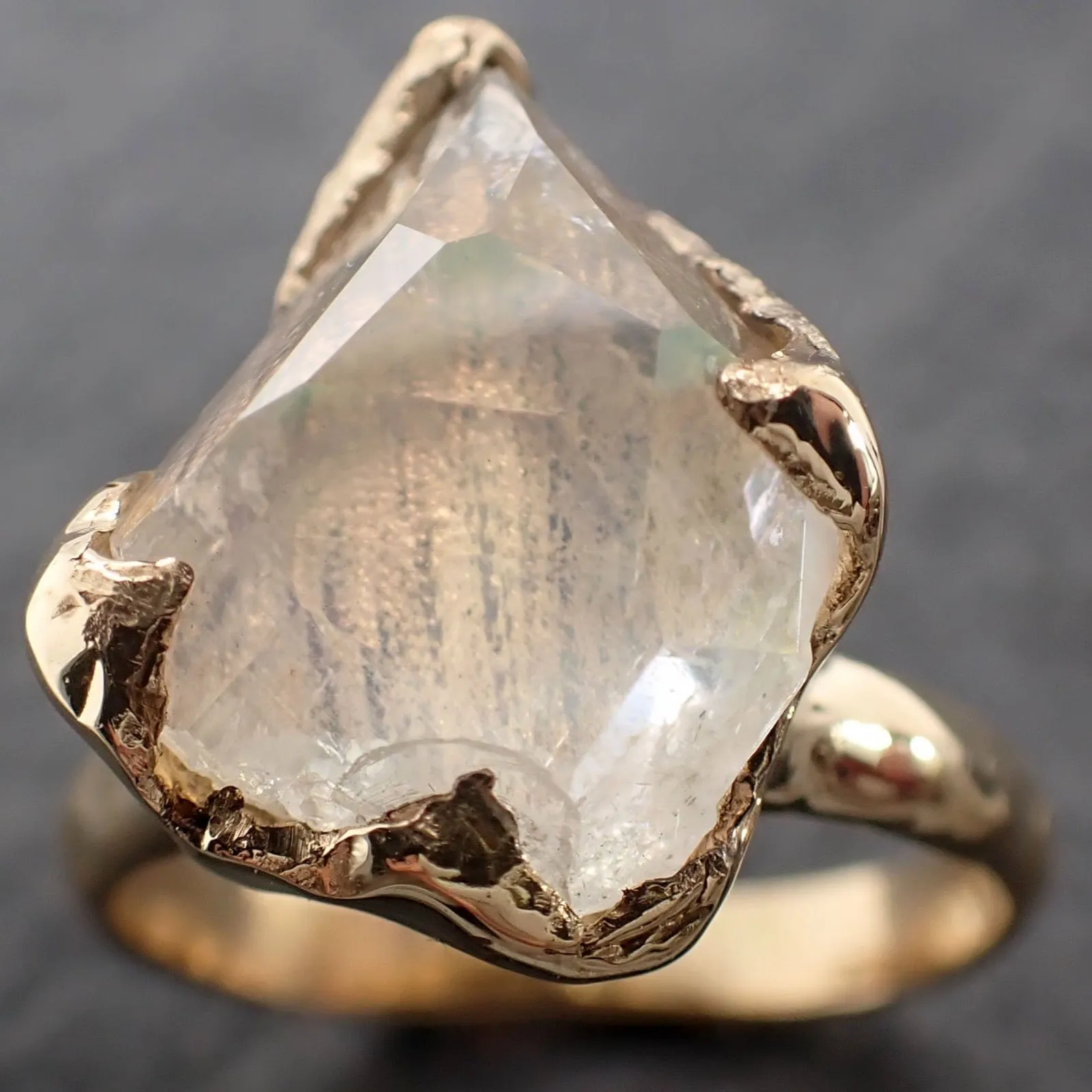 partially faceted moonstone yellow gold ring gemstone solitaire recycled 18k statement 2525 Alternative Engagement