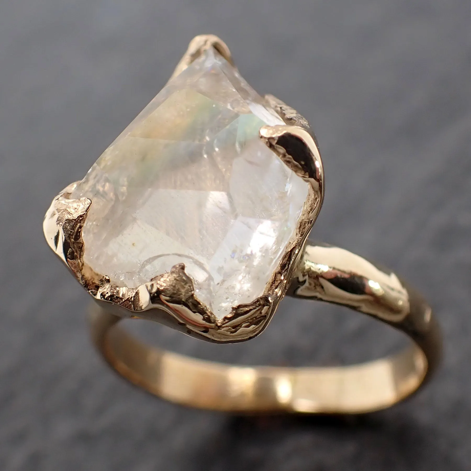 partially faceted moonstone yellow gold ring gemstone solitaire recycled 18k statement 2525 Alternative Engagement