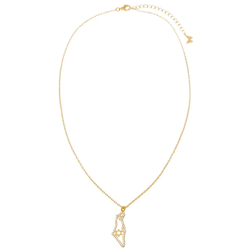 Pave CZ Map Of Israel X Star Of David Necklace