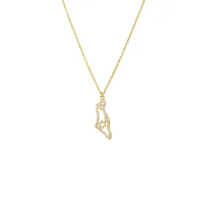 Pave CZ Map Of Israel X Star Of David Necklace
