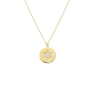 Pave Star Of David Disc Pendant Necklace