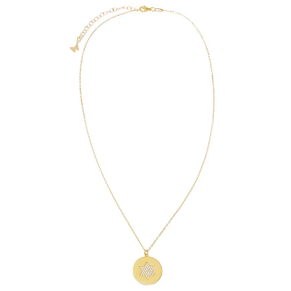Pave Star Of David Disc Pendant Necklace