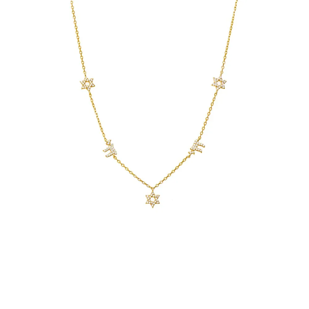 Pave Star Of David X Chai Charm Necklace