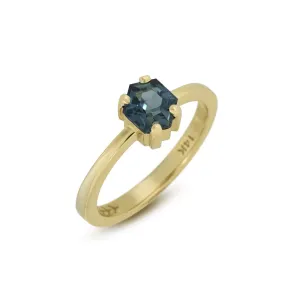 Peacock Blue Hexagon Sapphire Ring