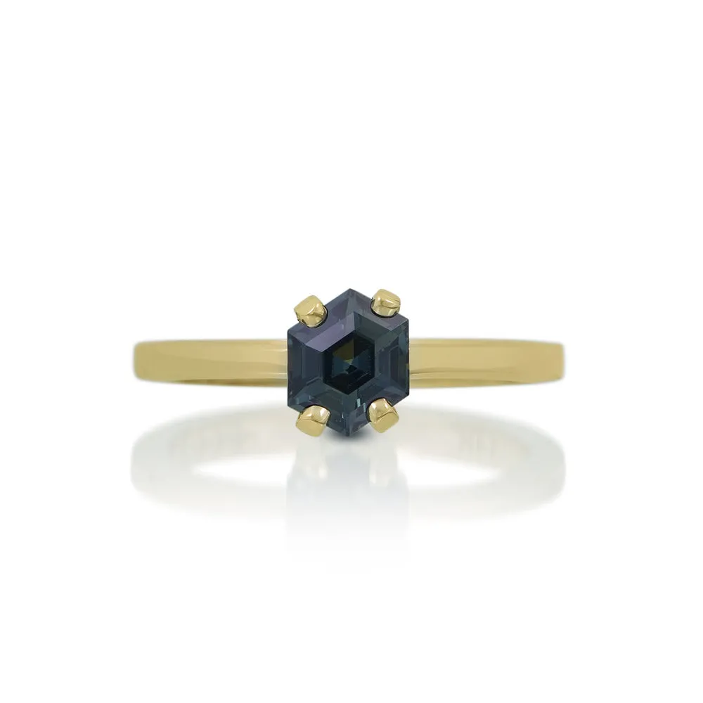 Peacock Blue Hexagon Sapphire Ring