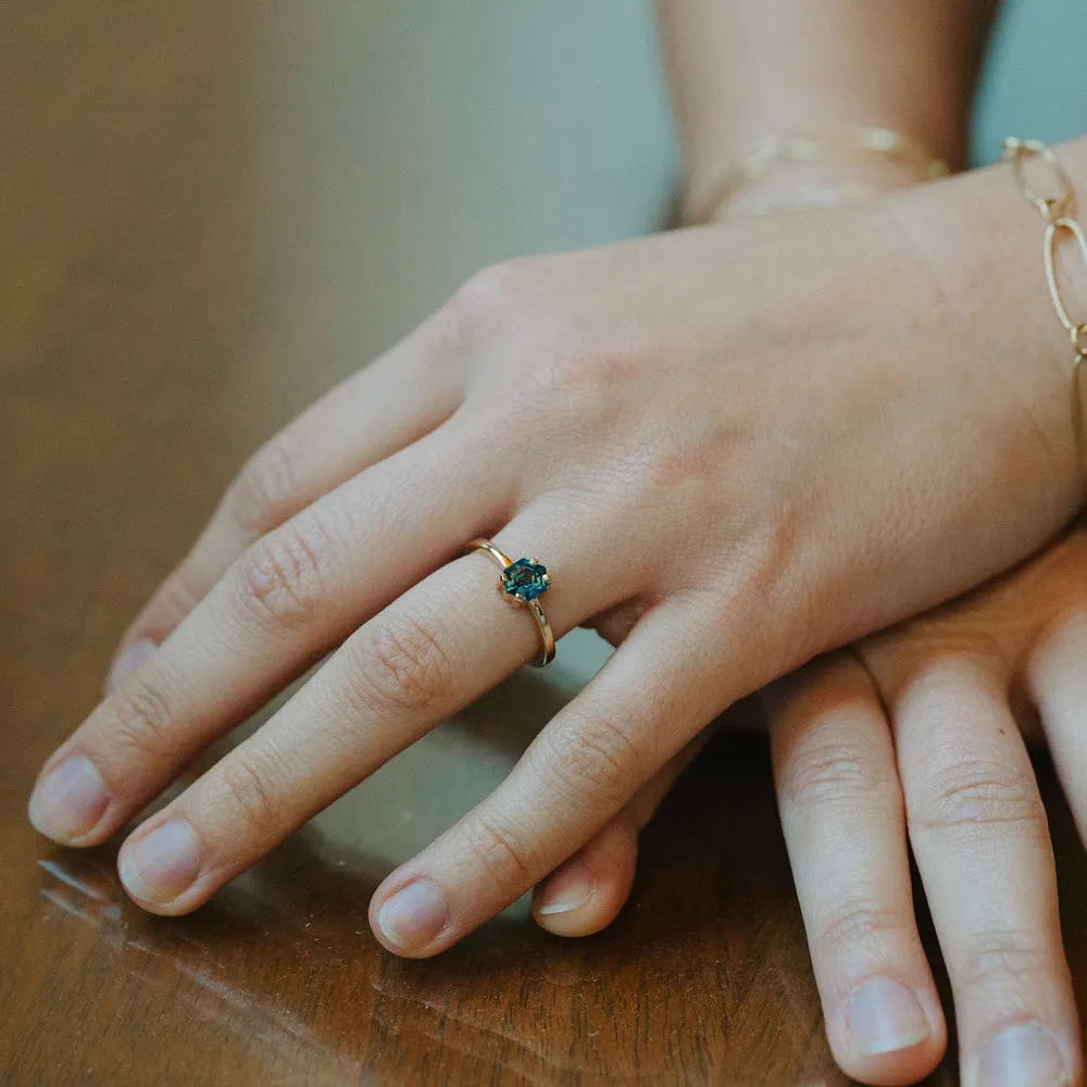 Peacock Blue Hexagon Sapphire Ring
