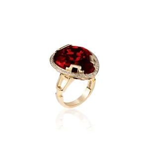 Pear Shape Rubilite Ring with Diamonds