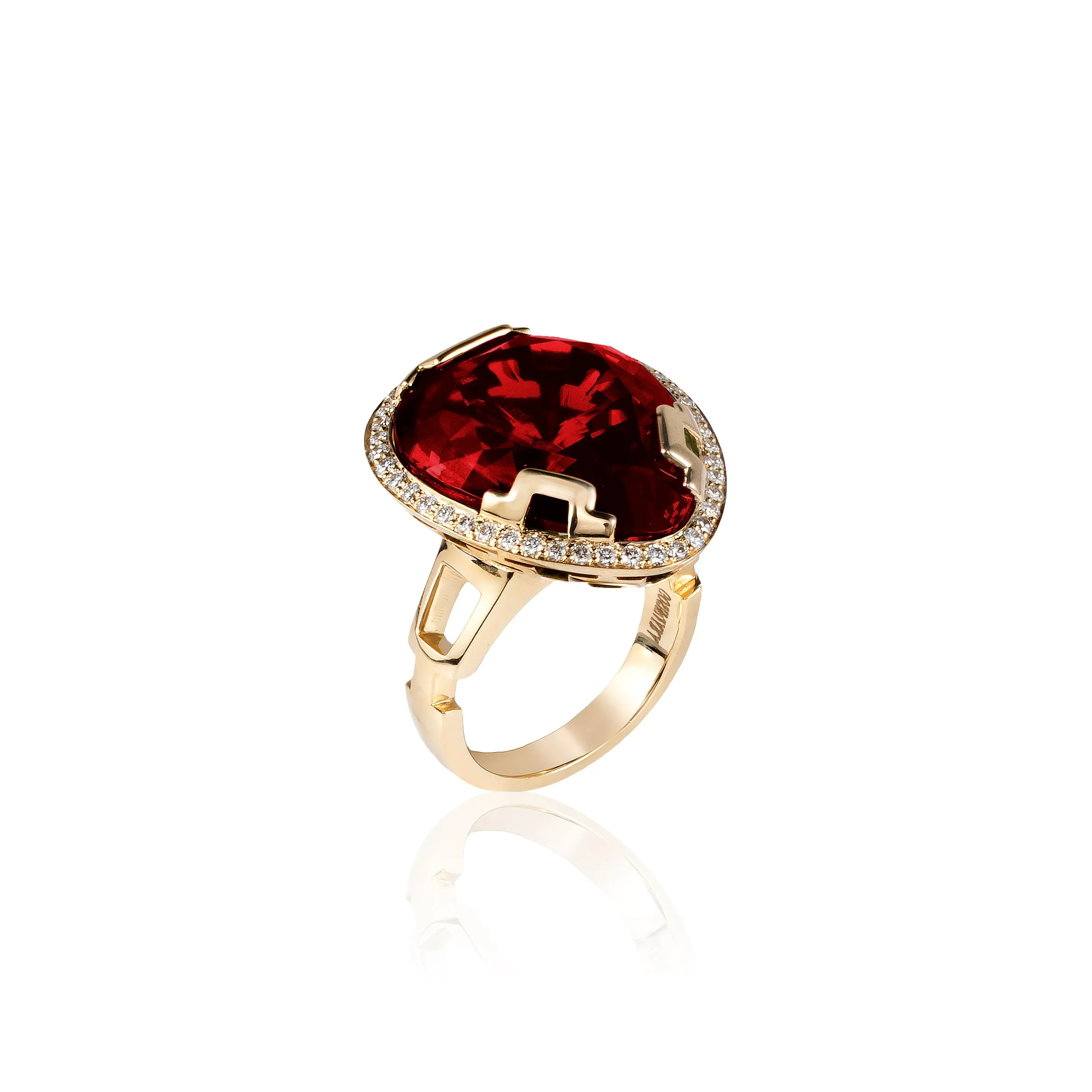 Pear Shape Rubilite Ring with Diamonds