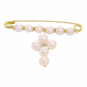 Pearl Cross with Diamond on Pearl Baby Pin