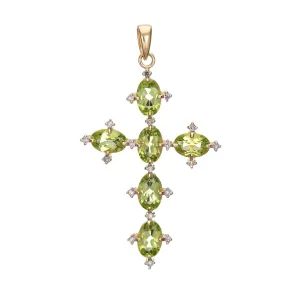 Peridot Diamond Cross Estate 14k Yellow Gold Vintage Fine Religious Jewelry