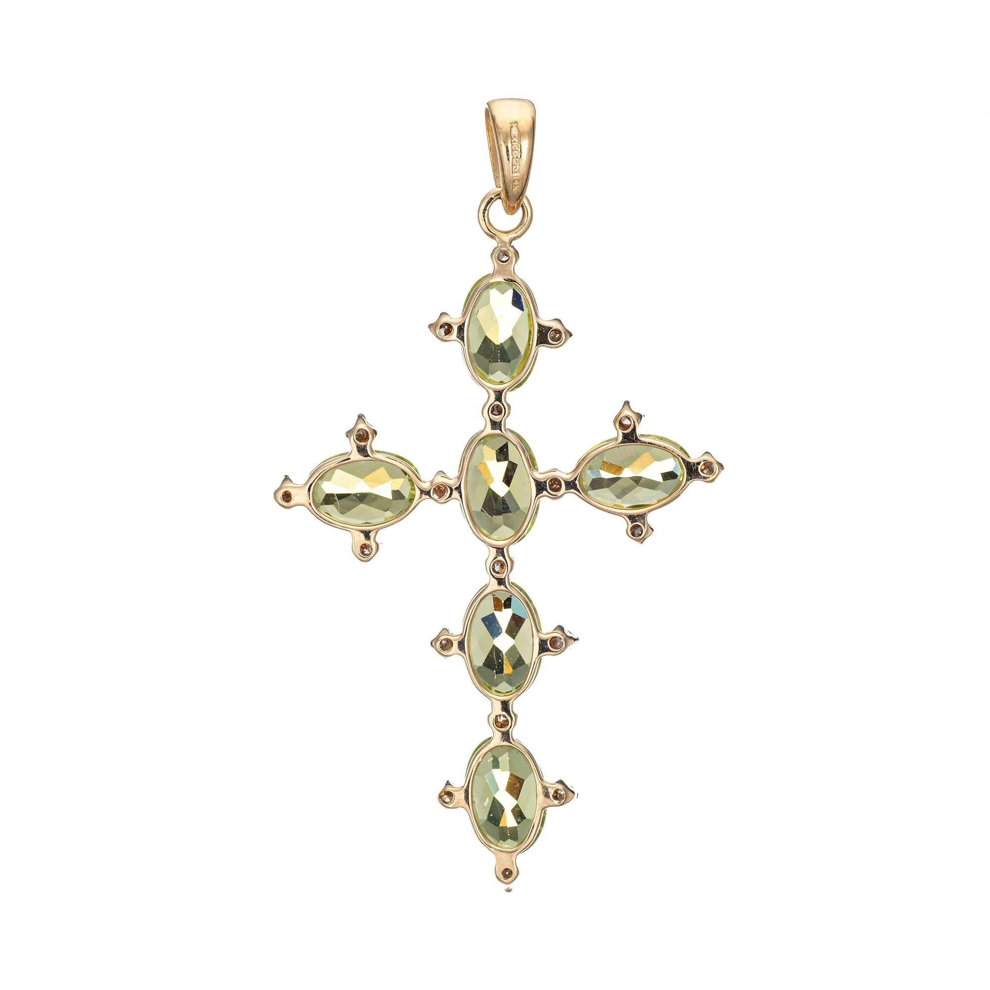 Peridot Diamond Cross Estate 14k Yellow Gold Vintage Fine Religious Jewelry
