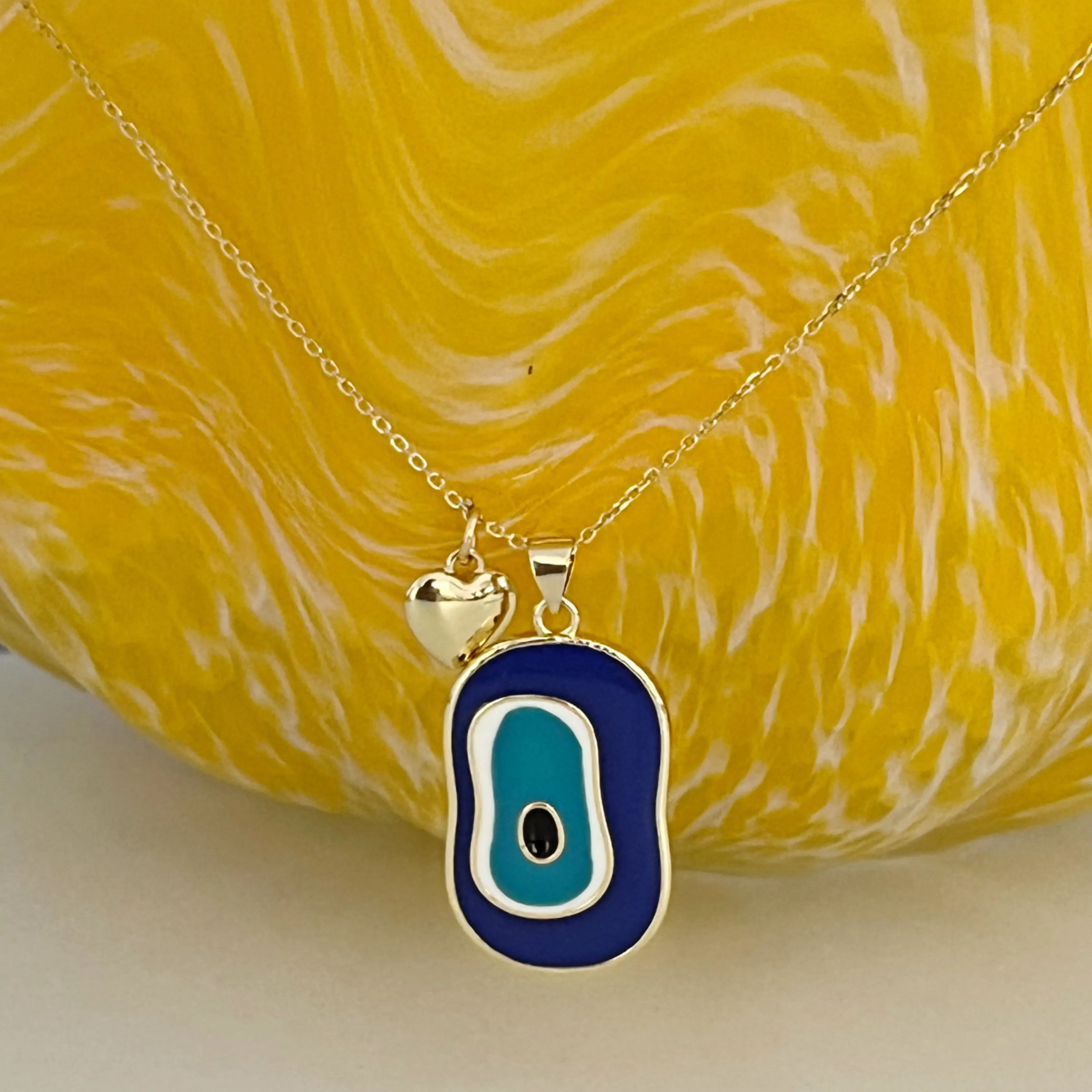 Personalized Enamel Evil Eye Necklace - Gold