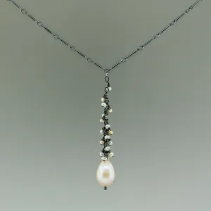 Pink Pearl on Black Drop Necklace