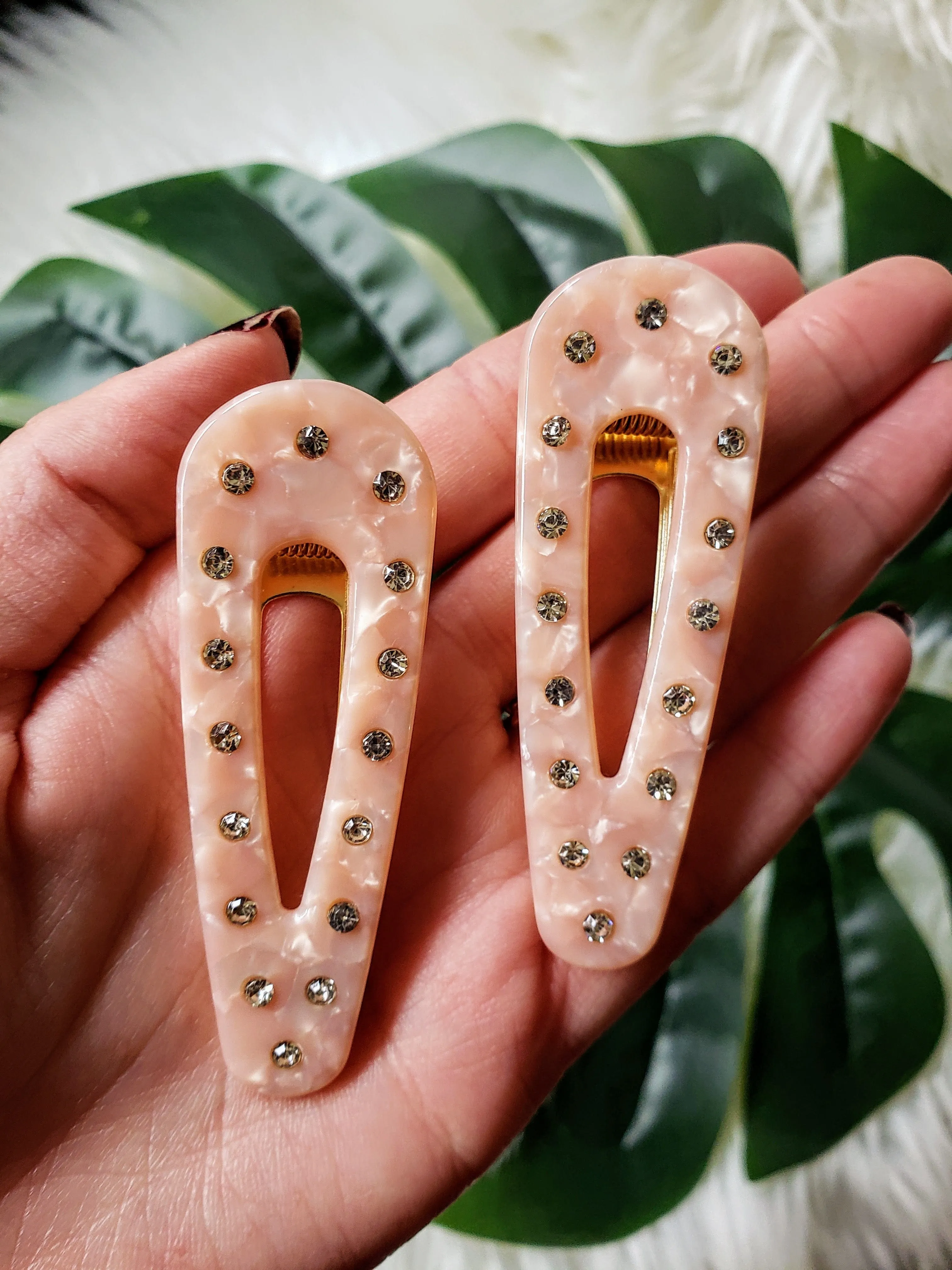 Pink Rhinestone Resin Hair Clip Set