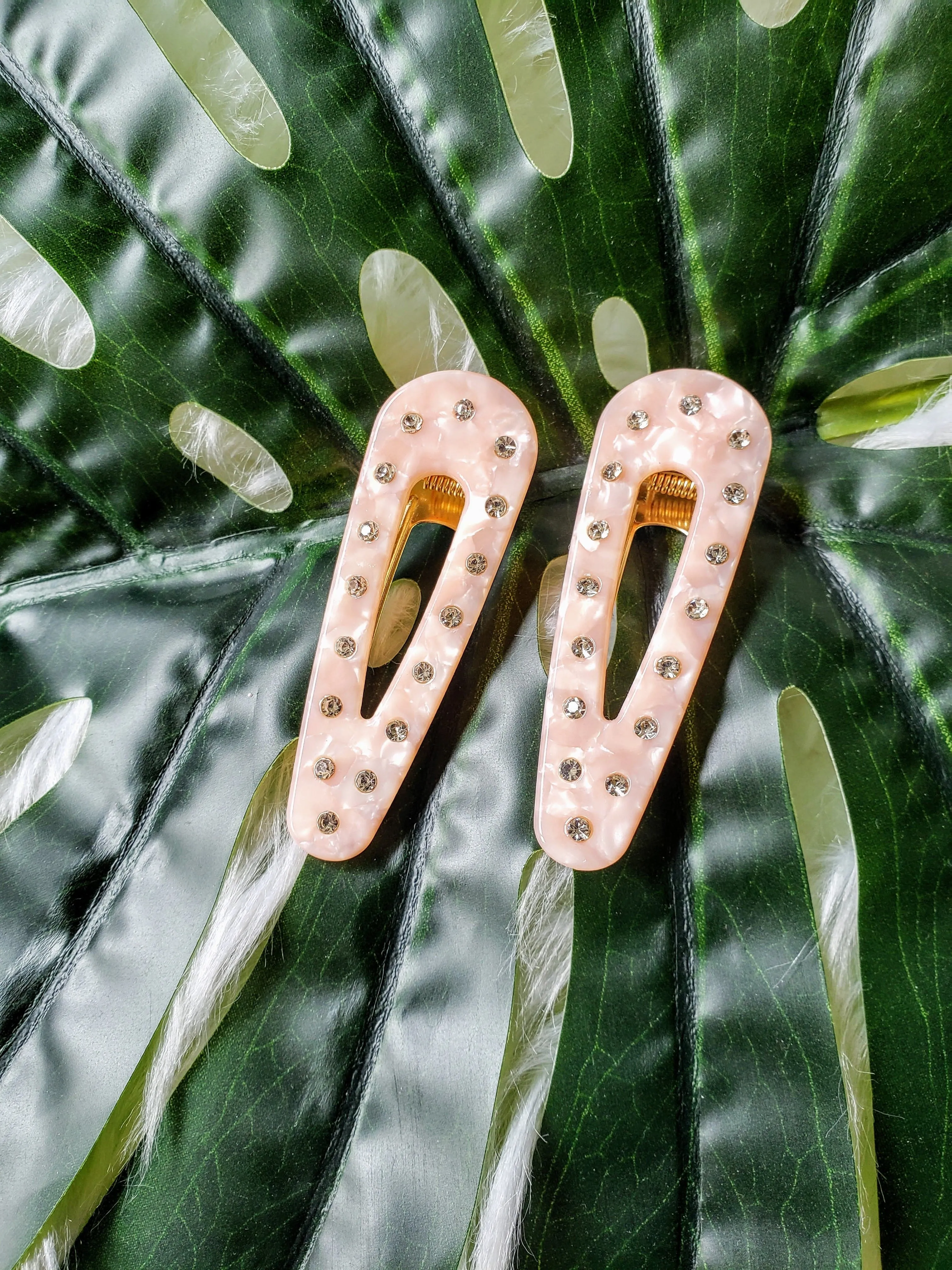 Pink Rhinestone Resin Hair Clip Set
