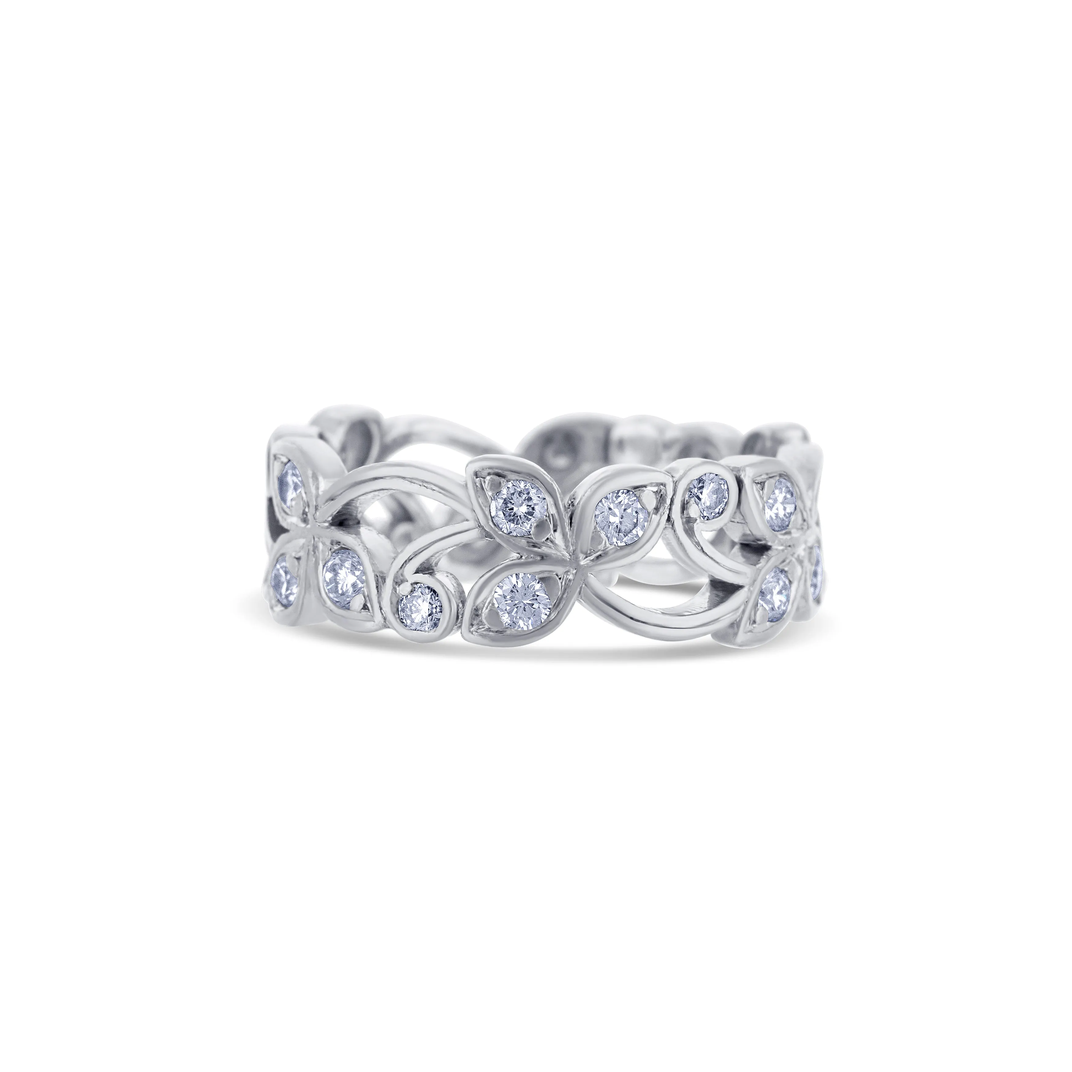 Platinum Round Diamond Flower Style Band