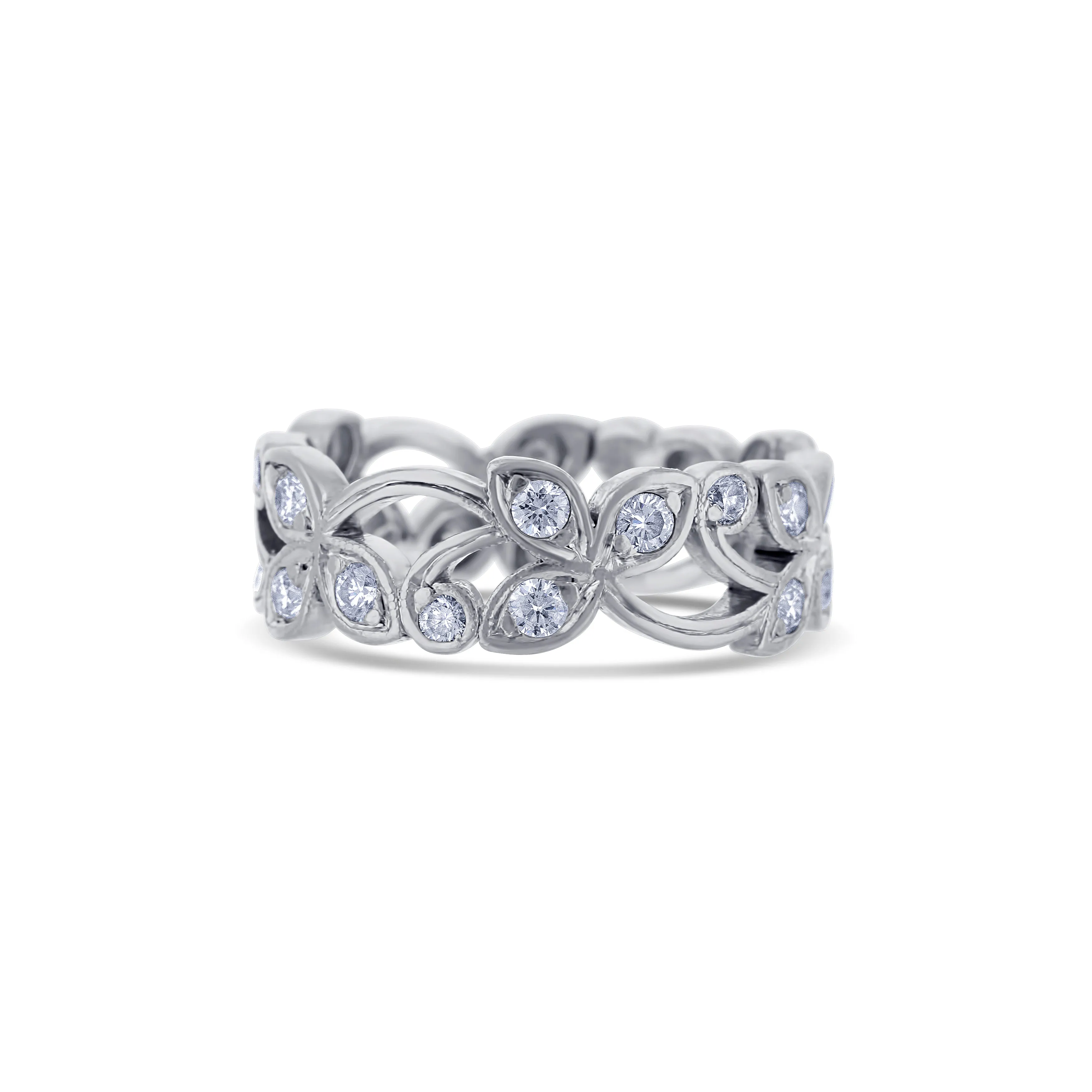 Platinum Round Diamond Flower Style Band