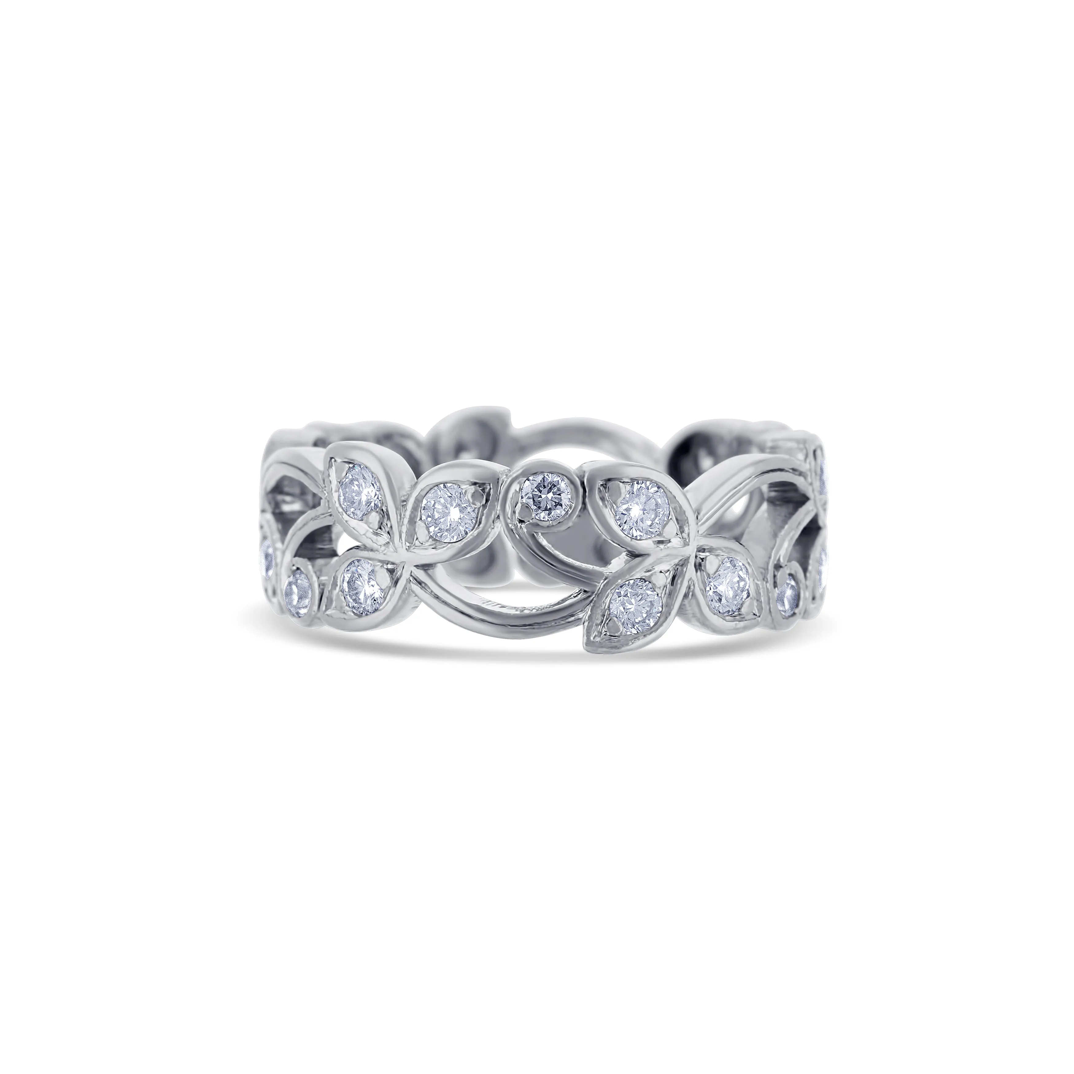 Platinum Round Diamond Flower Style Band
