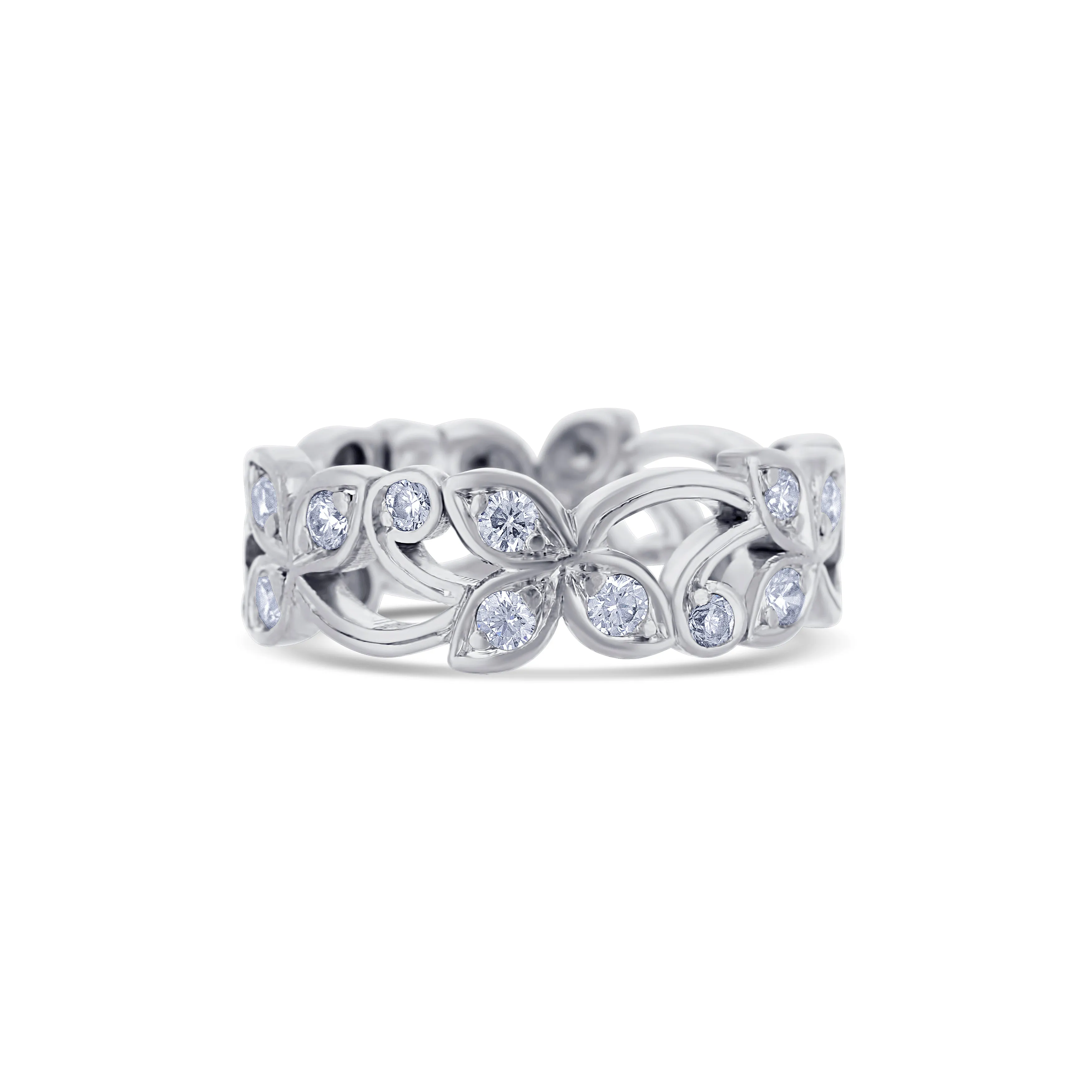 Platinum Round Diamond Flower Style Band