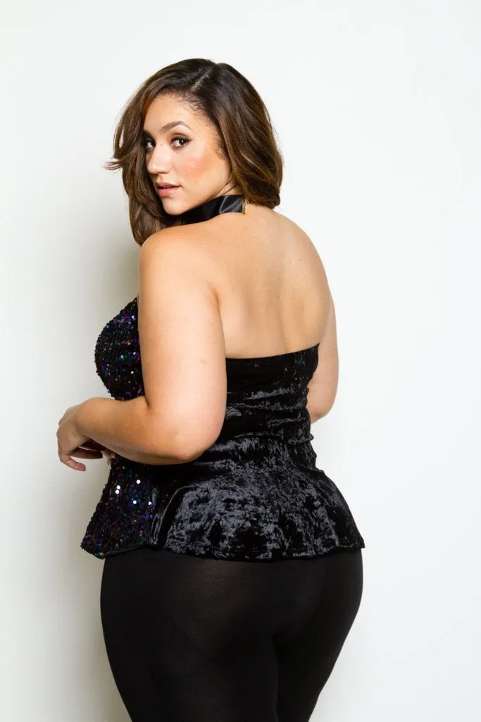 Plus Size Plus Size Sparkling Sequin Soft Velvet Tube Top
