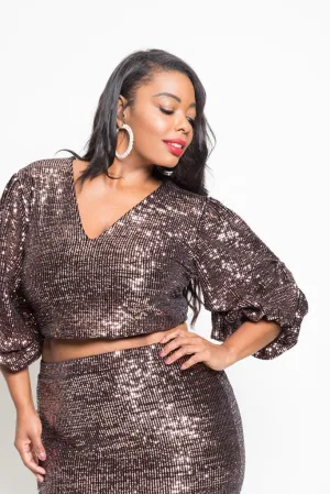 Plus Size Sparkling Sequin Crop Top Mini Skirt Set [SALE]