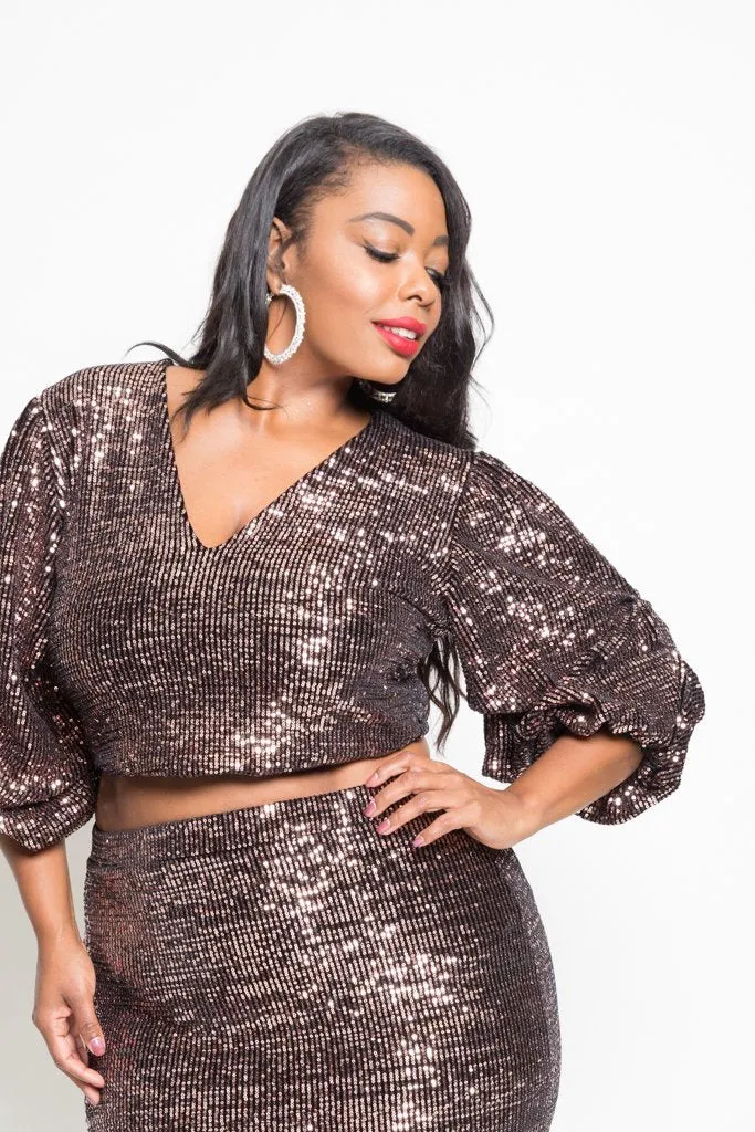 Plus Size Sparkling Sequin Crop Top Mini Skirt Set [SALE]