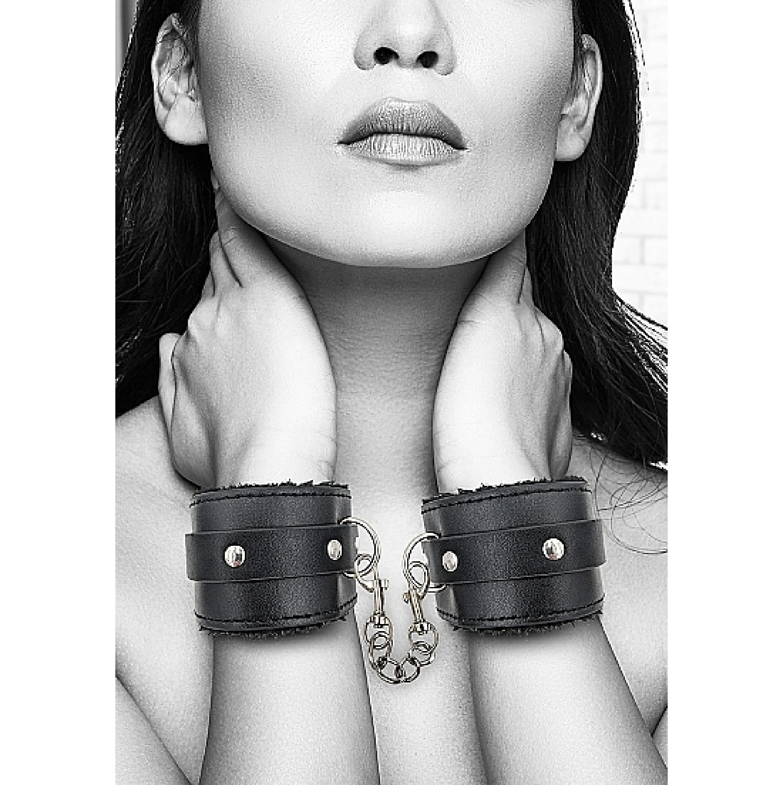 Plush Bonded Leather Hand Cuffs - With Adjustable Straps