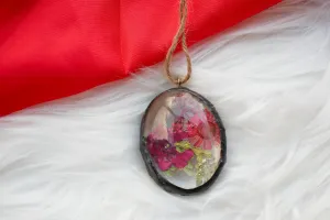 Pressed flower glass ornament, real flower ornament, hand soldered pressed flower ornament